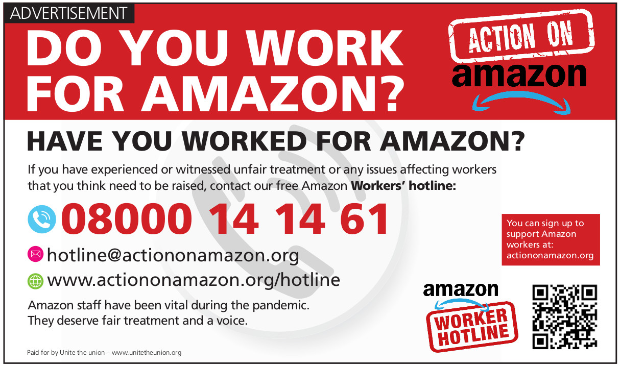 Amazon workers hotline advert